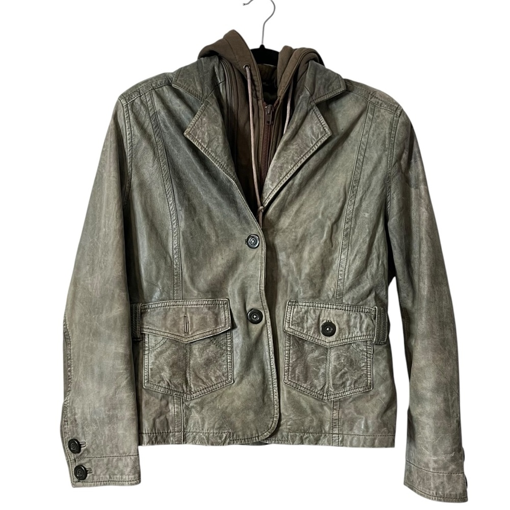 Vintage C&A Yessica Lamb Nappa Leather Grunge Olive Hoodie Jacket